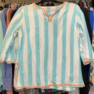 Crown & Ivy Aqua and White Striped Top